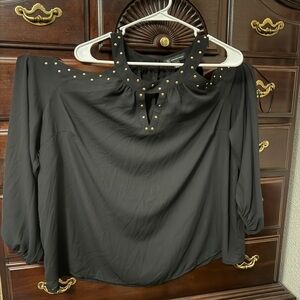 INC International Concepts Black Cold-Shoulder Embellished Blouse